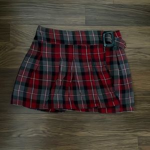 Plaid pleated wraparound skirt